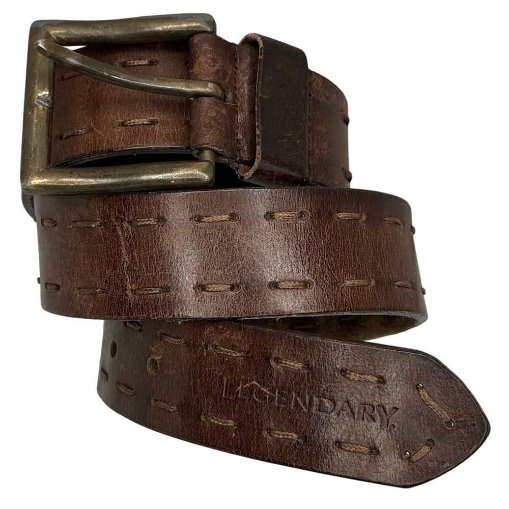 Legendary Leather Belt Mens Brown Genuine Leather Wide Stitched 43 Inch Western